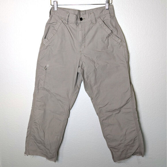 Carhartt Distressed Crop Raw Hem Cargo Tan Pants 31x30 Grunge Urban Utility - Picture 1 of 10
